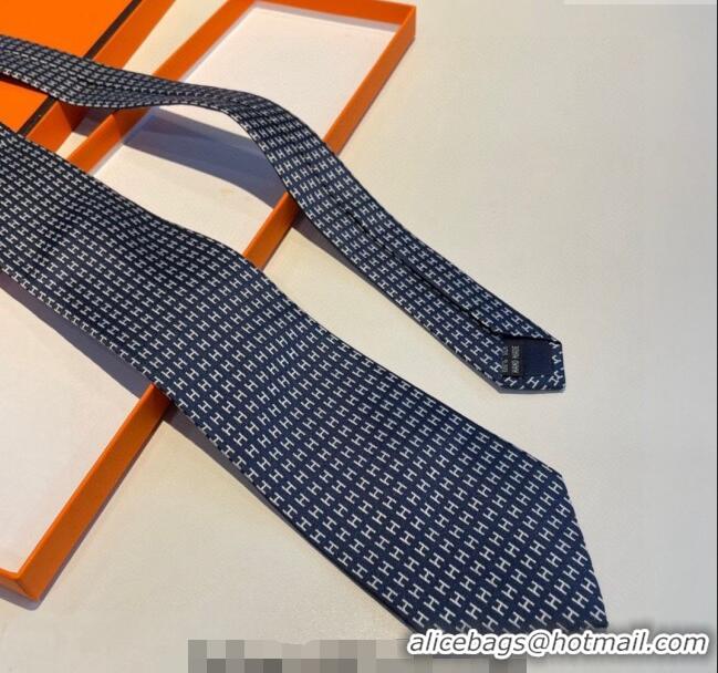 Luxury Cheap Hermes H Silk Tie 0513 Dark Blue 2023