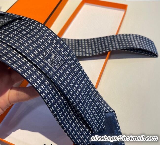 Luxury Cheap Hermes H Silk Tie 0513 Dark Blue 2023