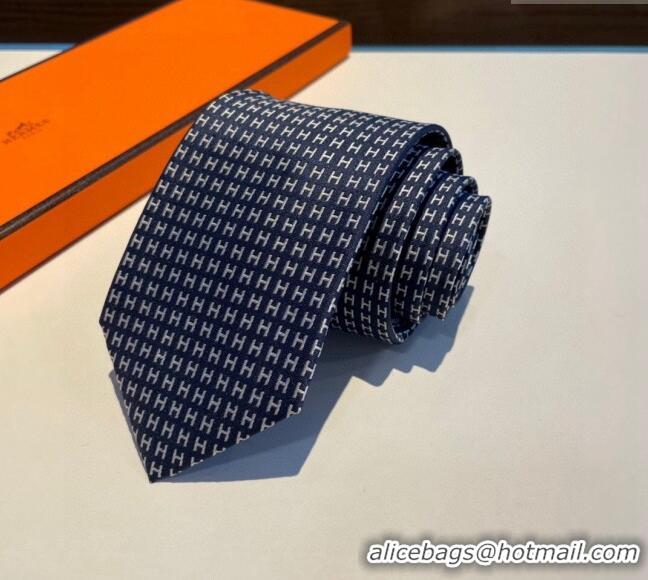 Luxury Cheap Hermes H Silk Tie 0513 Dark Blue 2023