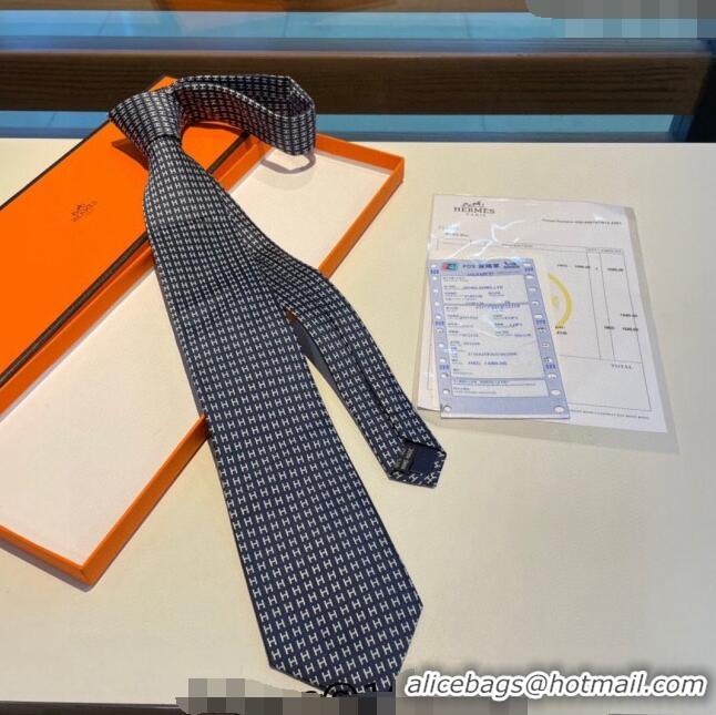 Luxury Cheap Hermes H Silk Tie 0513 Dark Blue 2023