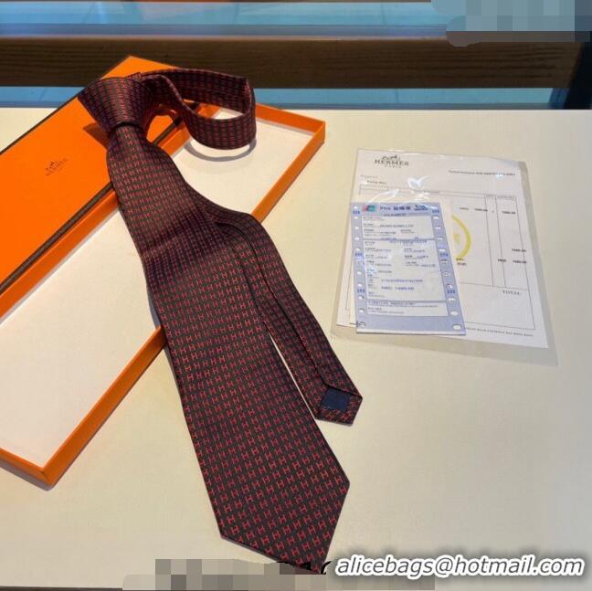 Top Quality Hermes H Silk Tie 0513 Burgundy 2023