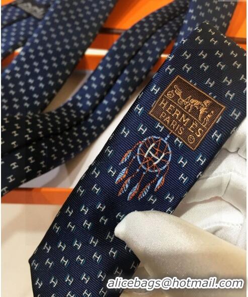 Buy Cheap Hermes Silk Tie with Double H 05074 Navy Blue 2023