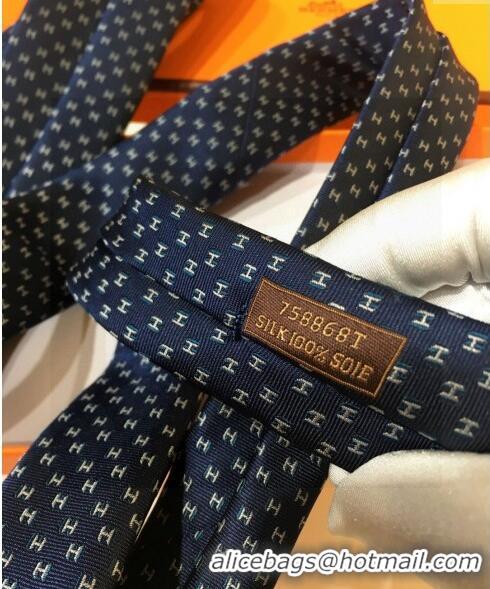 Buy Cheap Hermes Silk Tie with Double H 05074 Navy Blue 2023