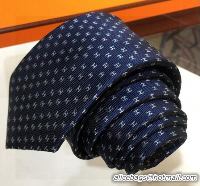 Buy Cheap Hermes Silk Tie with Double H 05074 Navy Blue 2023