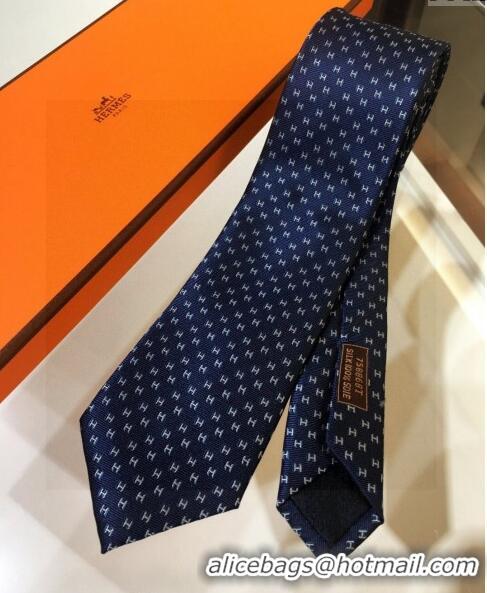 Buy Cheap Hermes Silk Tie with Double H 05074 Navy Blue 2023