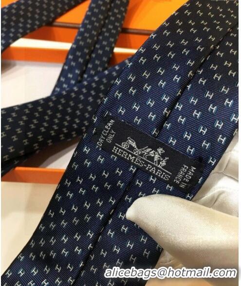 Buy Cheap Hermes Silk Tie with Double H 05074 Navy Blue 2023