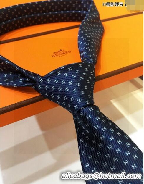 Buy Cheap Hermes Silk Tie with Double H 05074 Navy Blue 2023