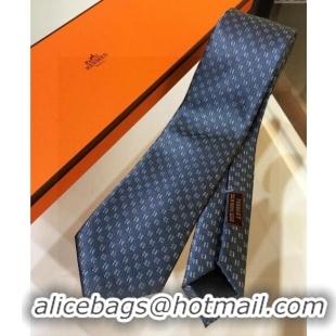 New Design Hermes Silk Tie with Double H 05074 Dusty Blue 2023 