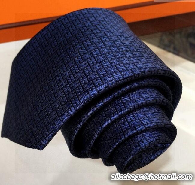 Buy Discount Hermes Silk Tie in H Jacquard 05074 Navy Blue 2023