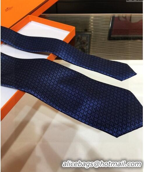 Buy Discount Hermes Silk Tie in H Jacquard 05074 Navy Blue 2023