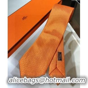 New Stylish Hermes Silk Tie in H Jacquard 05080 Orange 2023