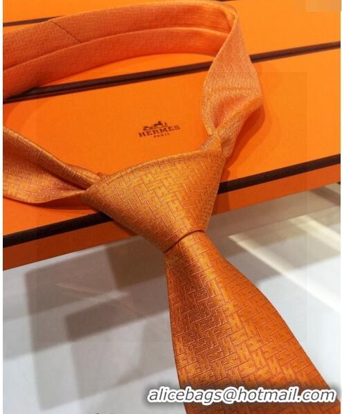 New Stylish Hermes Silk Tie in H Jacquard 05080 Orange 2023