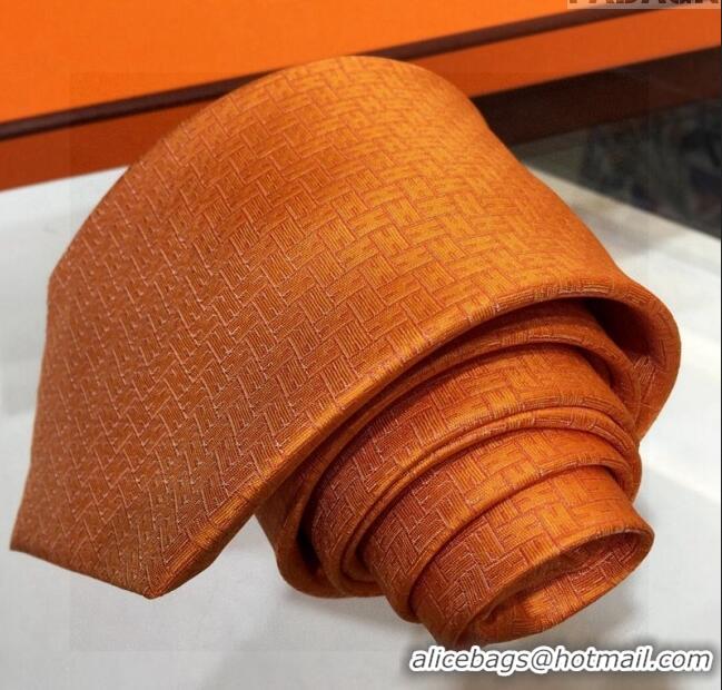 New Stylish Hermes Silk Tie in H Jacquard 05080 Orange 2023