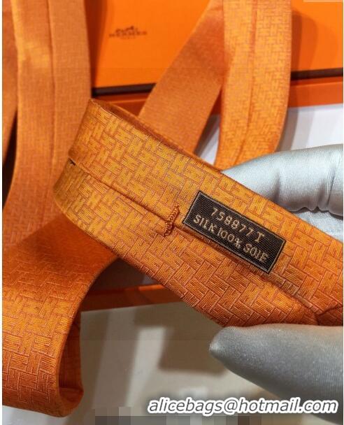 New Stylish Hermes Silk Tie in H Jacquard 05080 Orange 2023