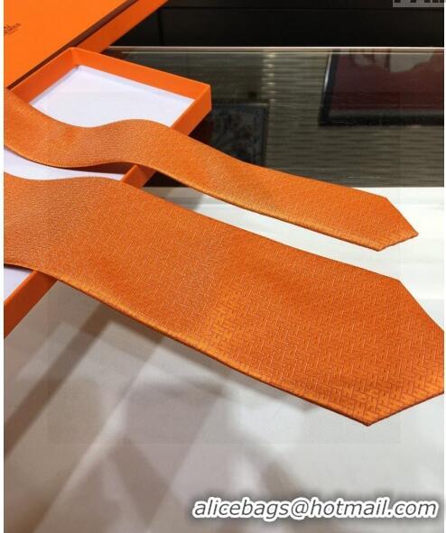 New Stylish Hermes Silk Tie in H Jacquard 05080 Orange 2023