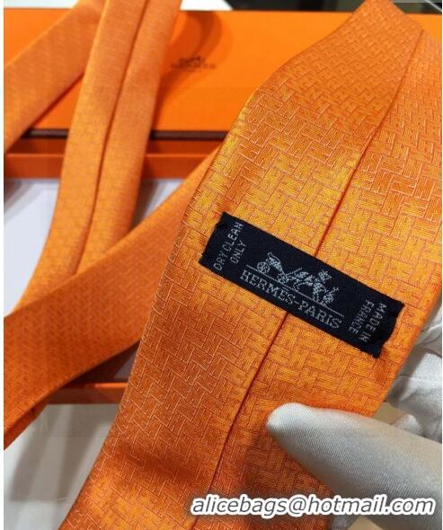 New Stylish Hermes Silk Tie in H Jacquard 05080 Orange 2023