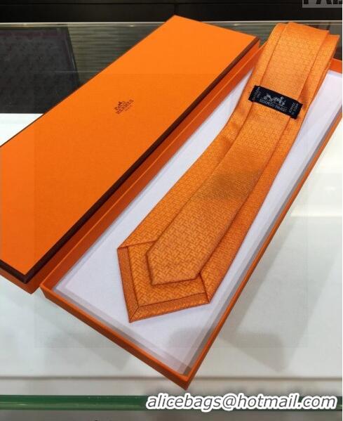 New Stylish Hermes Silk Tie in H Jacquard 05080 Orange 2023