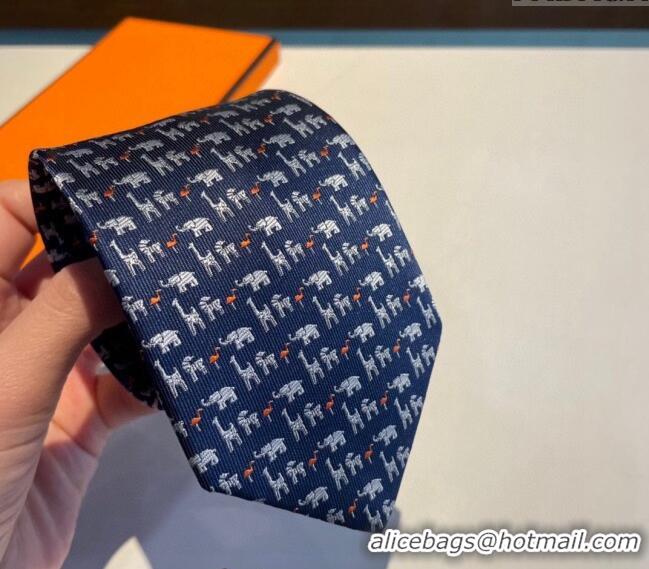 Buy Luxury Hermes Animal Silk Tie 1019 Blue 2023