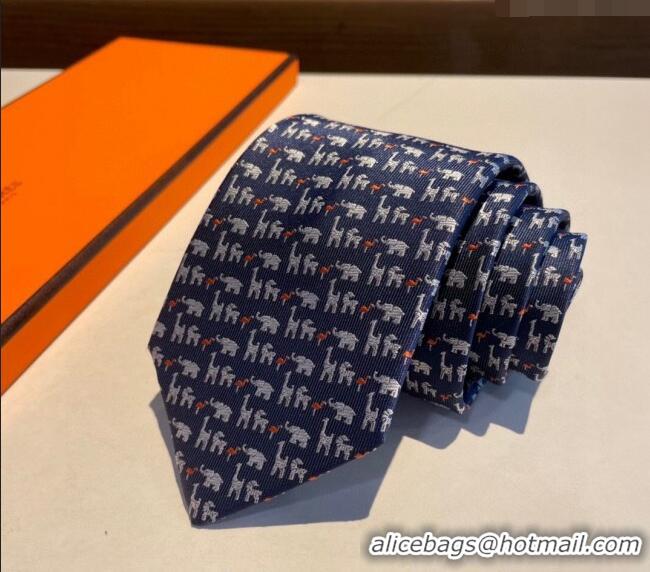 Buy Luxury Hermes Animal Silk Tie 1019 Blue 2023