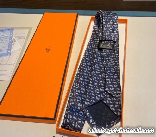 Buy Luxury Hermes Animal Silk Tie 1019 Blue 2023