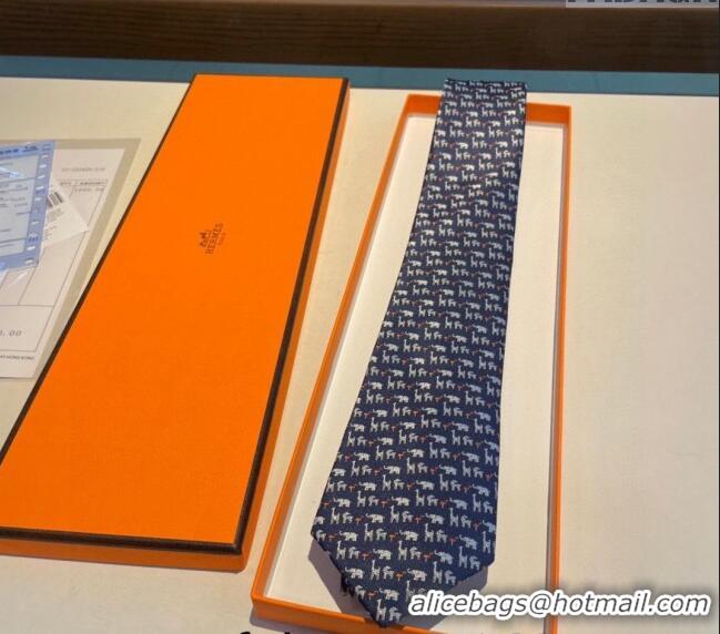 Buy Luxury Hermes Animal Silk Tie 1019 Blue 2023