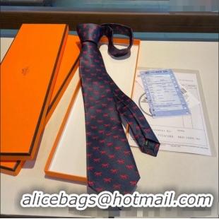 Original Cheap Hermes Horse Silk Tie 1019 Navy Blue/Red 2023