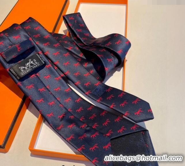 Original Cheap Hermes Horse Silk Tie 1019 Navy Blue/Red 2023