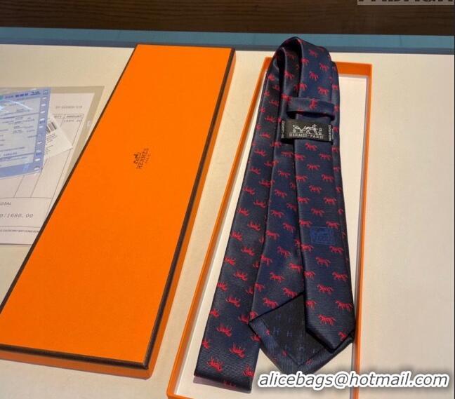 Original Cheap Hermes Horse Silk Tie 1019 Navy Blue/Red 2023