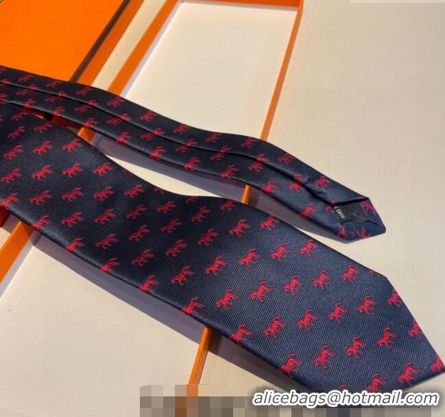 Original Cheap Hermes Horse Silk Tie 1019 Navy Blue/Red 2023