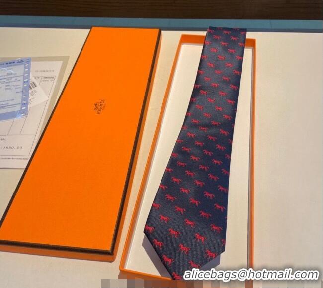 Original Cheap Hermes Horse Silk Tie 1019 Navy Blue/Red 2023