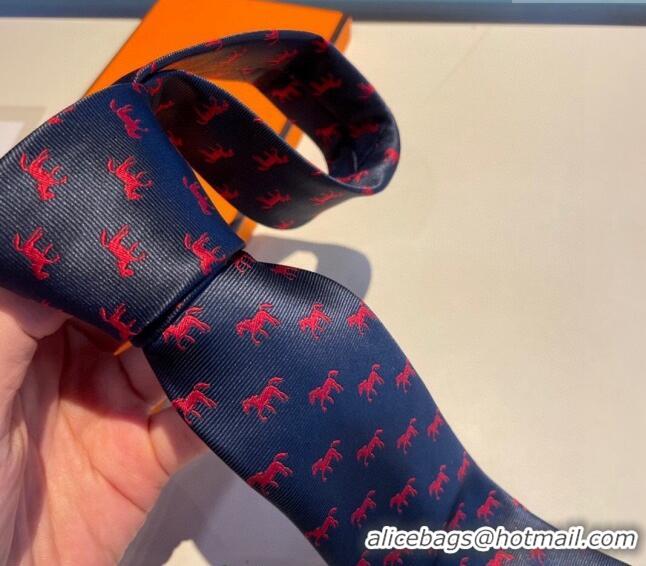 Original Cheap Hermes Horse Silk Tie 1019 Navy Blue/Red 2023