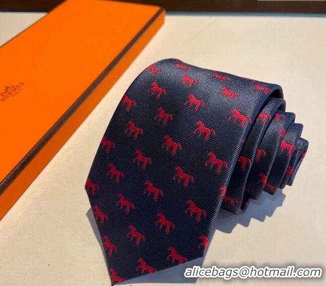 Original Cheap Hermes Horse Silk Tie 1019 Navy Blue/Red 2023