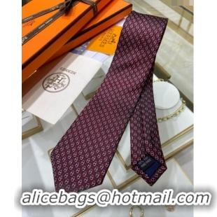 Luxury Classic Hermes 7 H au Maillon Silk Tie H92105 Deep Red 2023