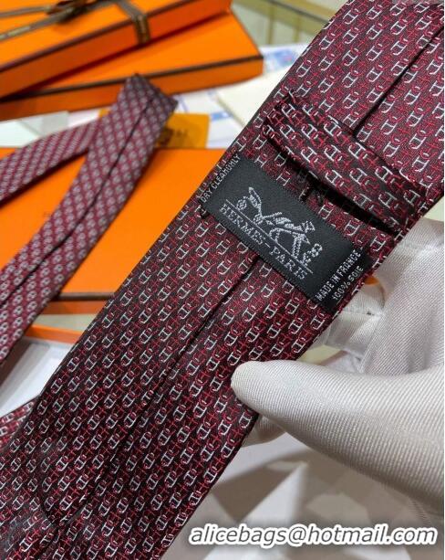 Luxury Classic Hermes 7 H au Maillon Silk Tie H92105 Deep Red 2023