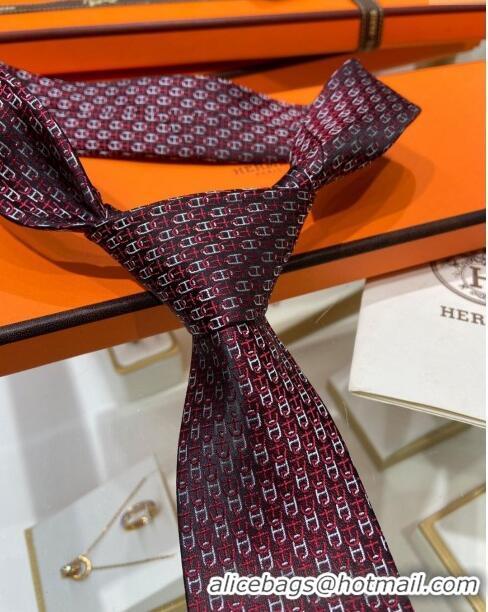 Luxury Classic Hermes 7 H au Maillon Silk Tie H92105 Deep Red 2023