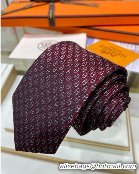 Luxury Classic Hermes 7 H au Maillon Silk Tie H92105 Deep Red 2023