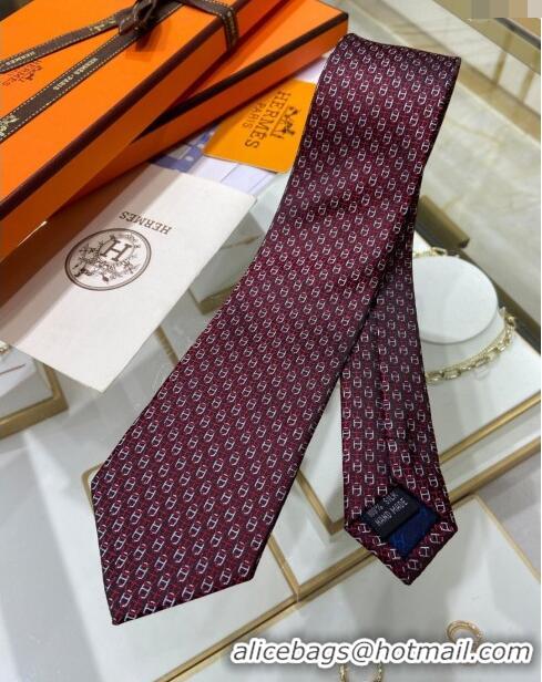 Luxury Classic Hermes 7 H au Maillon Silk Tie H92105 Deep Red 2023