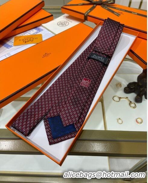 Luxury Classic Hermes 7 H au Maillon Silk Tie H92105 Deep Red 2023