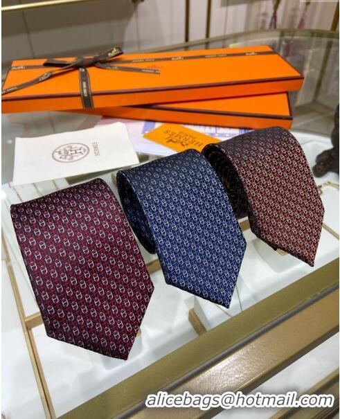 Luxury Classic Hermes 7 H au Maillon Silk Tie H92105 Deep Red 2023