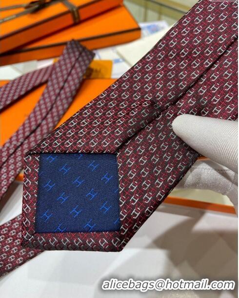 Luxury Classic Hermes 7 H au Maillon Silk Tie H92105 Deep Red 2023