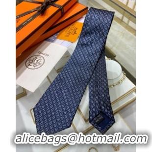 Buy Inexpensive Hermes 7 H au Maillon Silk Tie H92106 Blue 2023