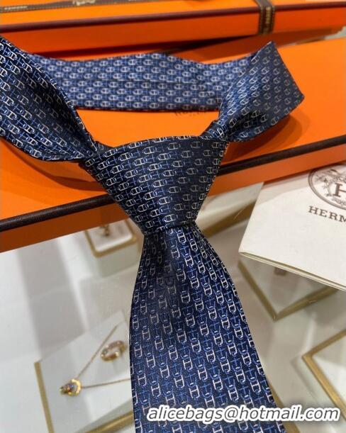 Buy Inexpensive Hermes 7 H au Maillon Silk Tie H92106 Blue 2023