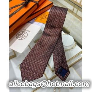 Newly Launched Hermes 7 H au Maillon Silk Tie H92107 Orange 2023