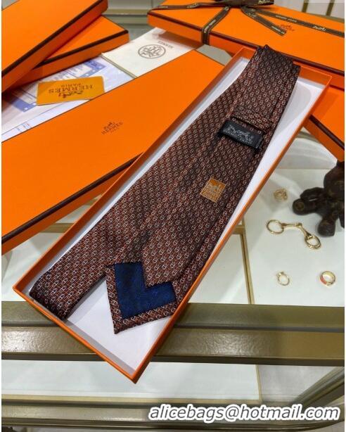 Newly Launched Hermes 7 H au Maillon Silk Tie H92107 Orange 2023