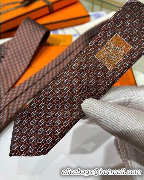 Newly Launched Hermes 7 H au Maillon Silk Tie H92107 Orange 2023