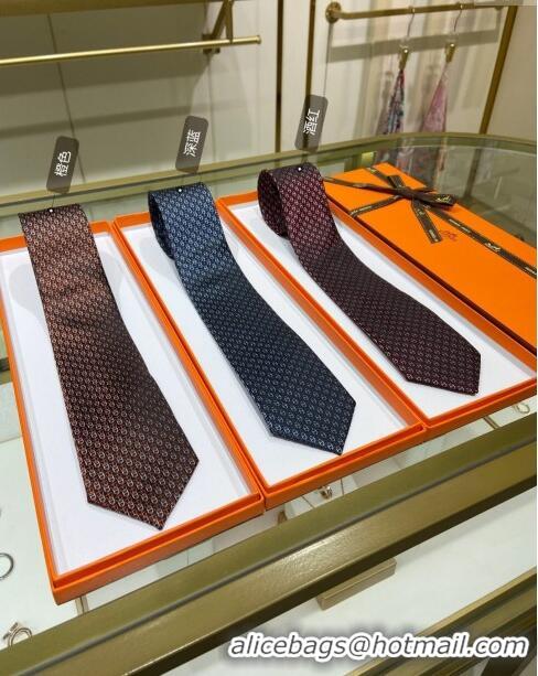 Newly Launched Hermes 7 H au Maillon Silk Tie H92107 Orange 2023