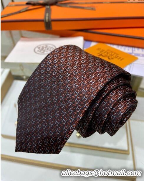 Newly Launched Hermes 7 H au Maillon Silk Tie H92107 Orange 2023