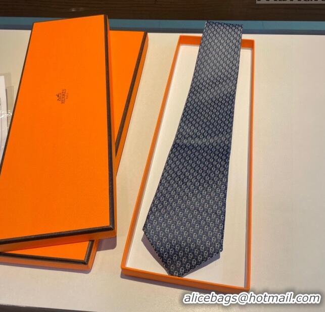 New Style Cheap Hermes Silk Tie H92109 Blue 2023 