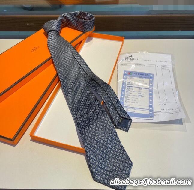 New Style Cheap Hermes Silk Tie H92109 Blue 2023 