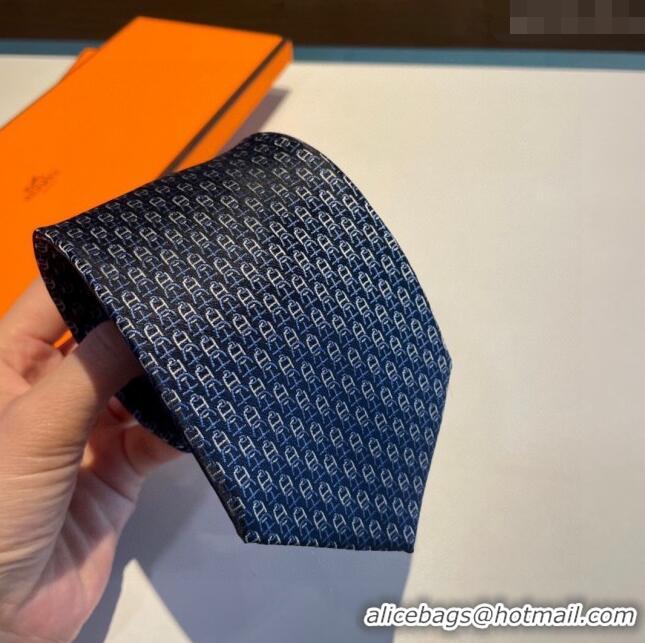 New Style Cheap Hermes Silk Tie H92109 Blue 2023 